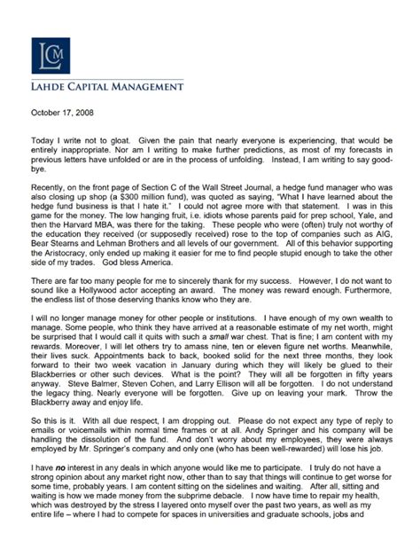 Letter: Andrew Lahde, Lahde Capital Management